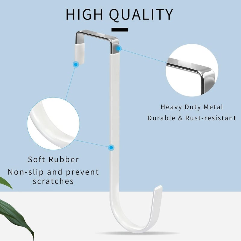 FYY Over The Door Hooks, 4 Pack Upgraded Long Door Hangers Hooks with Rubber Prevent Scratches Heavy Duty Organizer Hooks for Hanging Clothes, Towels, Hats, Coats, Bags White - Image 3